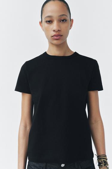 CAMISETA INTERLOCK MANGA CORTA - Negro de Zara