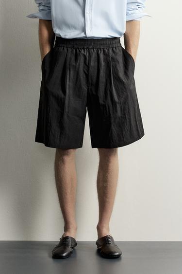 Zara RELAXED FIT FLUID PLEATED SHORTS - Black