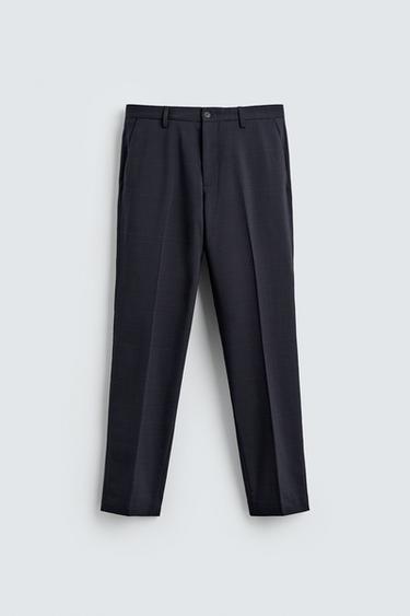 PANTALÓN TRAJE CUADROS - Marino de Zara