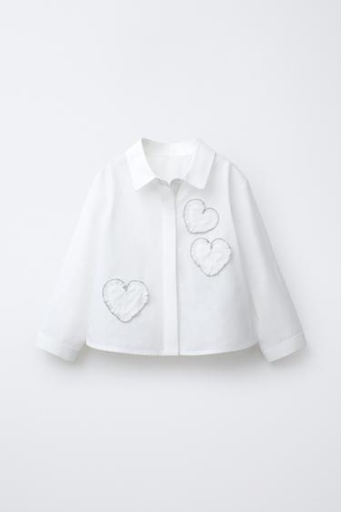 ÁO SƠ MI HỌA TIẾT TRÁI TIM - Màu trắng từ Zara