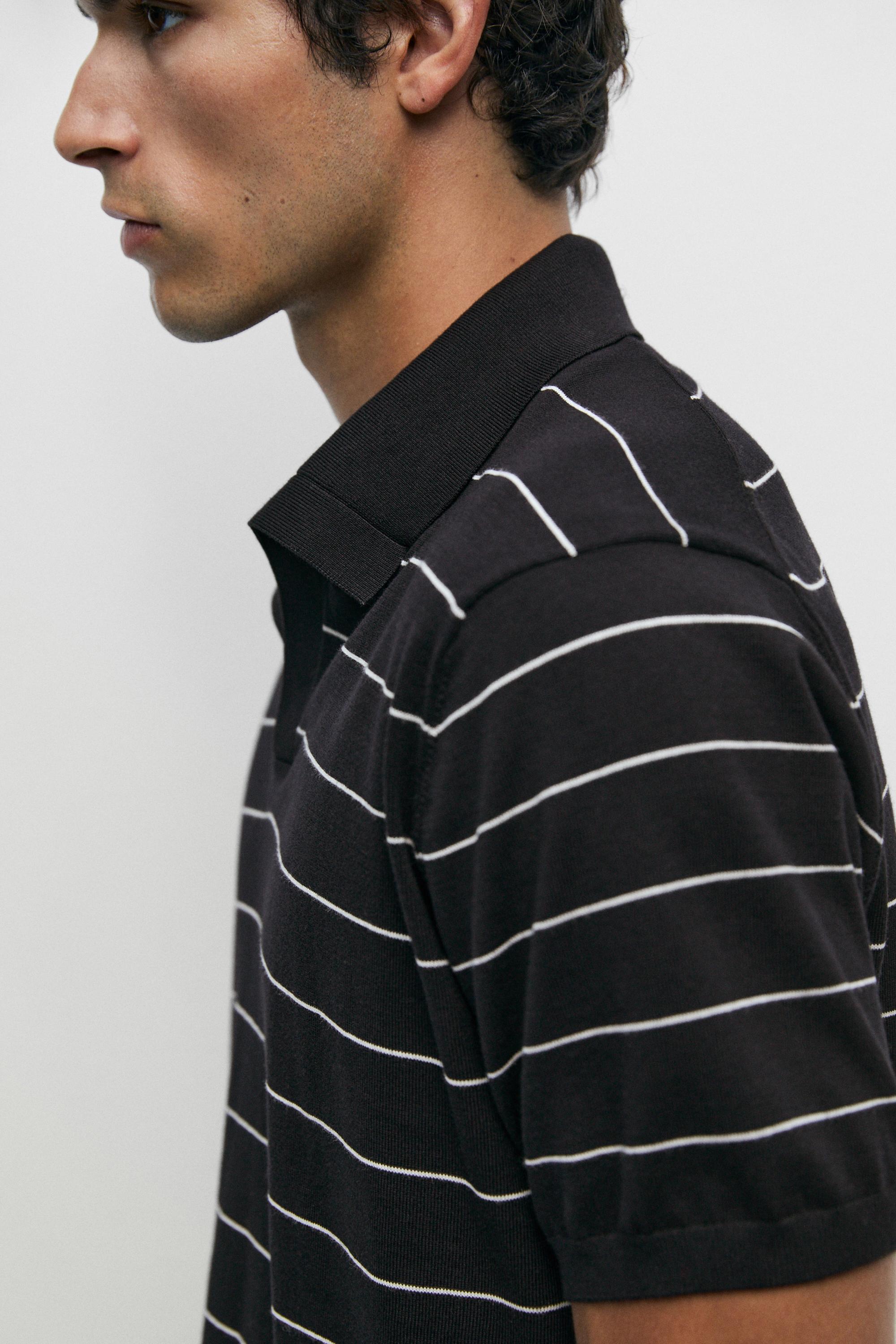 100% cotton striped knit polo sweater