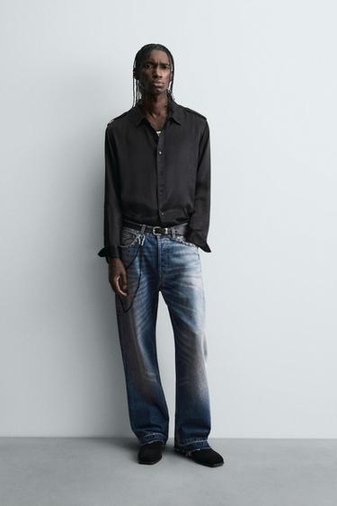 SATIN RELAXED FIT SHIRT - Black by Zara - Image 0