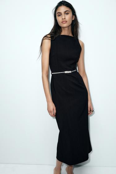 MIDI DRESS WITH SHIMMERING BELT - Black by Zara