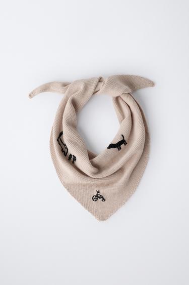 EMBROIDERED KNIT BANDANNA - Beige by Zara