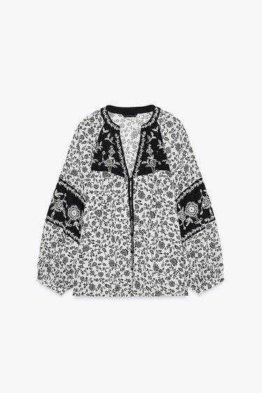 BLUSA BORDADOS ABALORIOS ESTAMPADO FLORAL - Multicolor de Zara