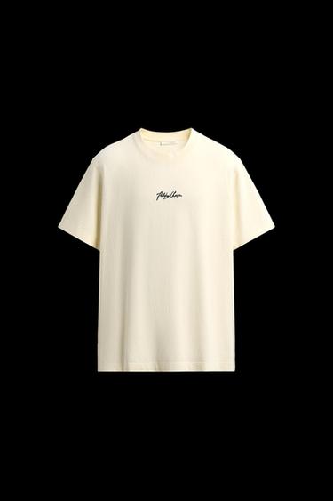 EMBROIDERED SLOGAN T-SHIRT - Cream by Zara - Image 0