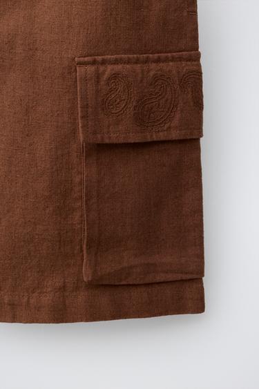 SHORT BRODÉ AVEC LIN ET COTON - brun de Zara - Image 3