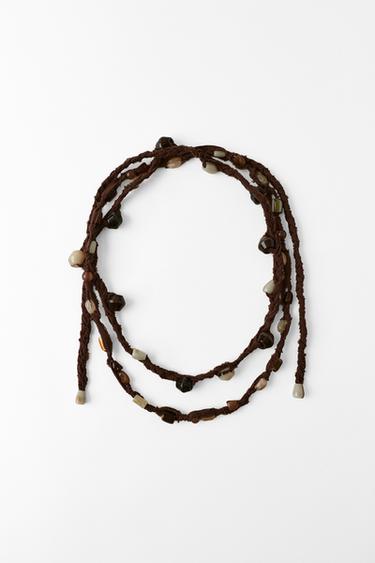 CEINTURE DOUBLE LACET PIÈCES RÉSINE - Marron de Zara