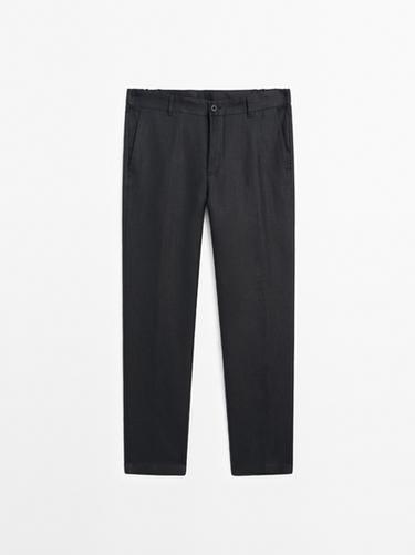 Zara 100% linen tapered fit trousers - Navy blue