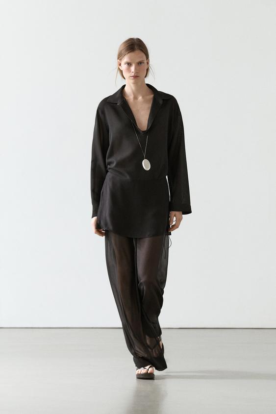 Flowing contrast silk pants from Zara - $220