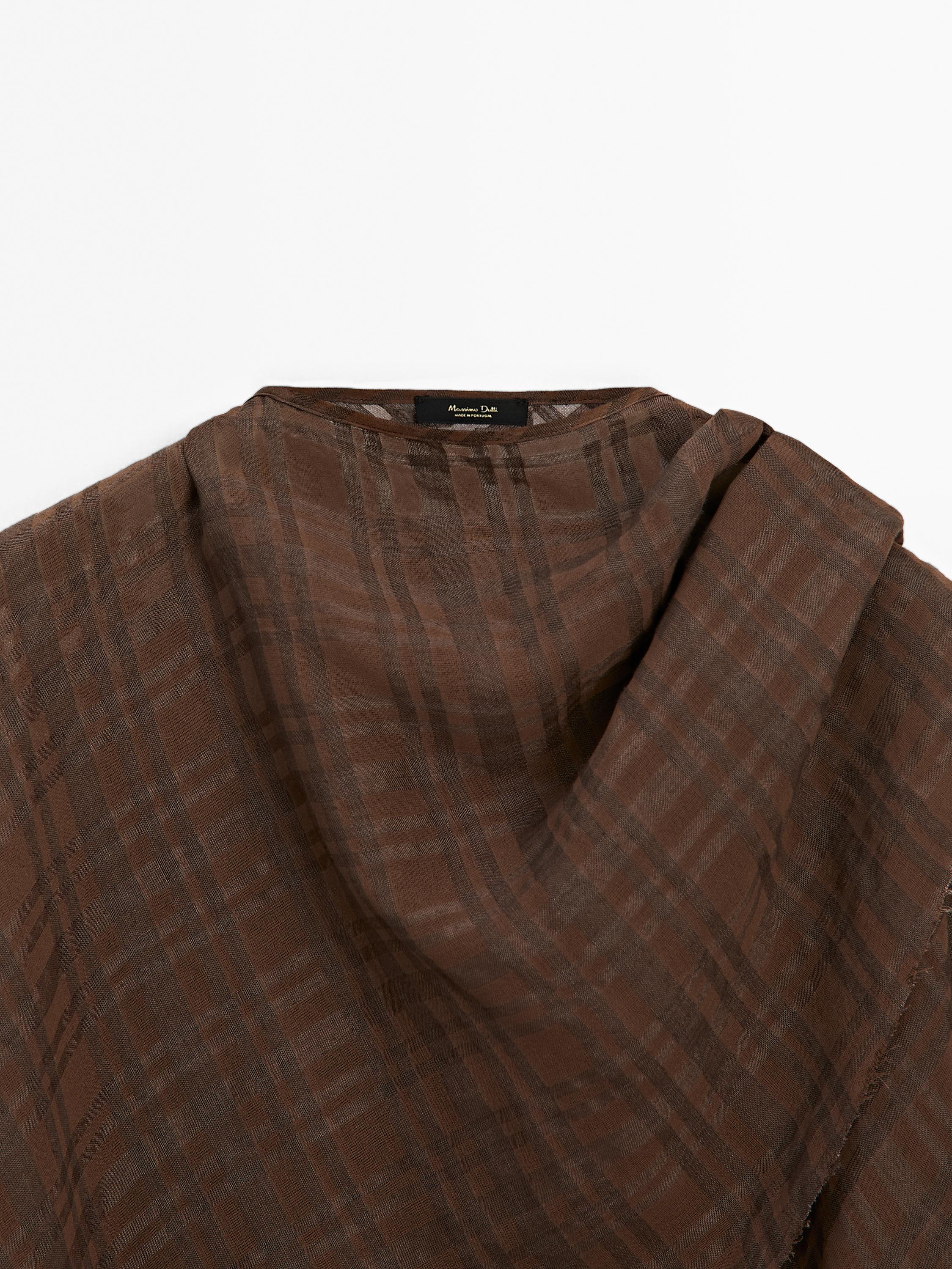 Check linen blend cape