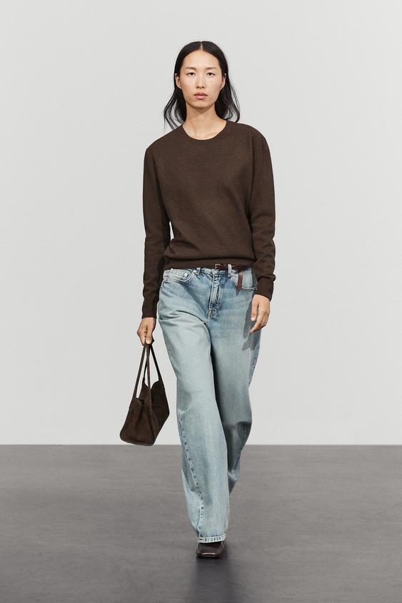 Zara Wool blend crew neck knit sweater - Brown marl - Image 0