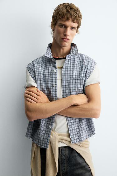 CROPPED FIT CHECK SHIRT - Blue by Zara