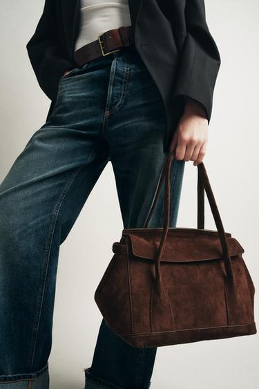 حقيبة سيتي باغ من جلد الشمواه - بني الخاص بـ Zara