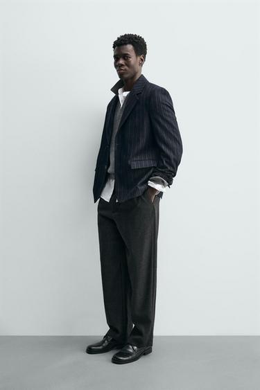 BLAZER RAYÉ EN FLANELLE - Bleu marine de Zara - Image 3