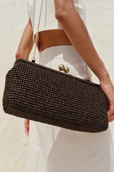 Zara WOVEN CLUTCH BAG - Brown