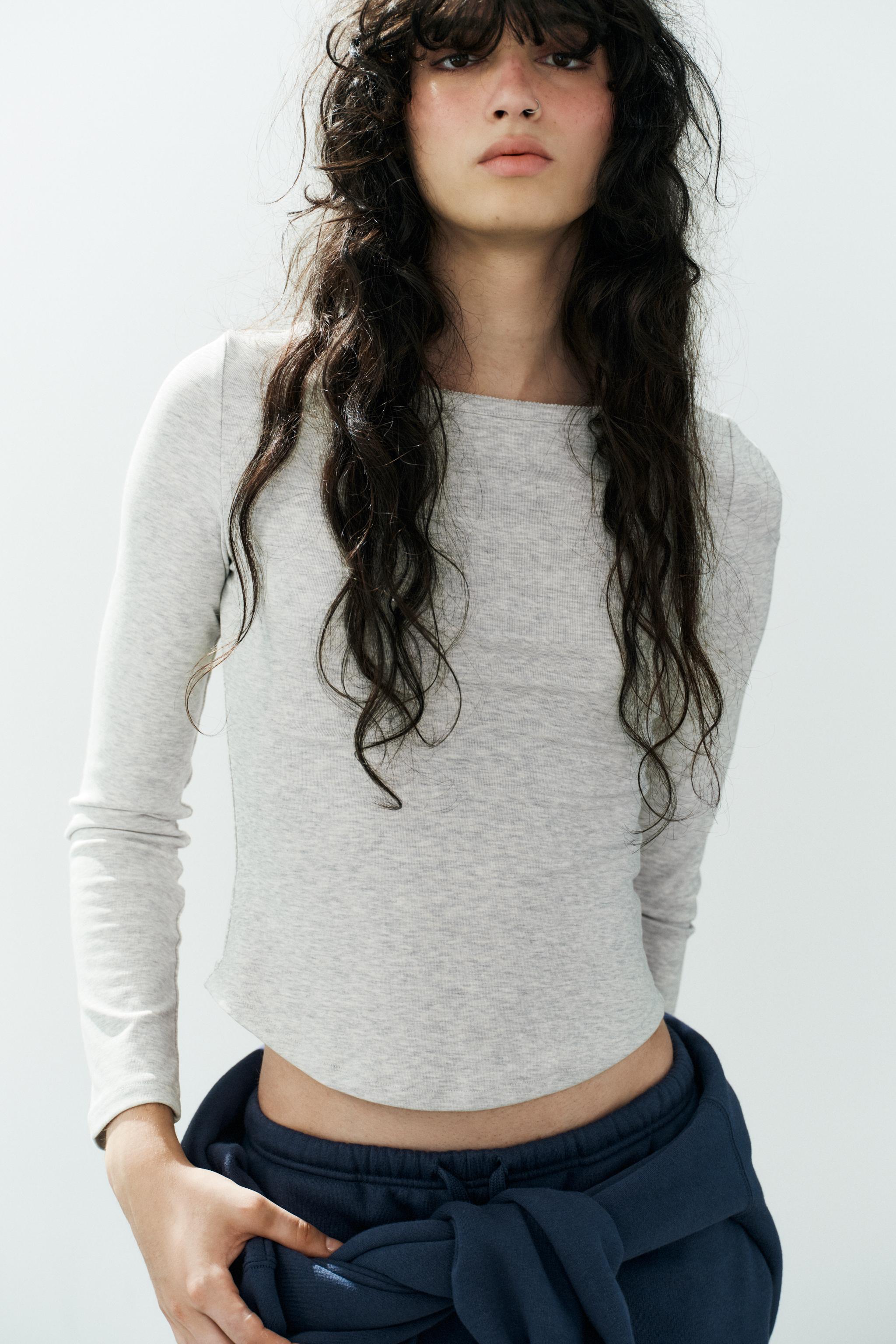 BOAT NECK T-SHIRT — Light gray