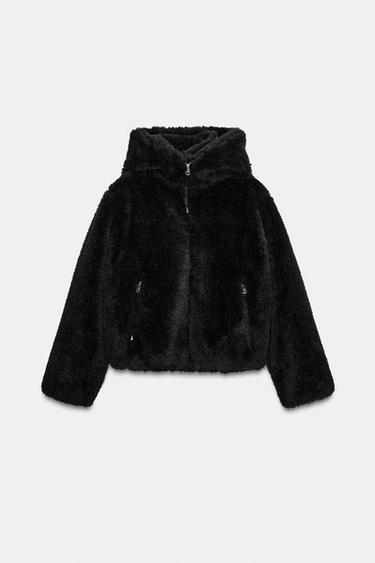 SHEARLING-EFFECT BOMBER JACKET WITH THERMAL INSULATION HOODIE - Black by Zara