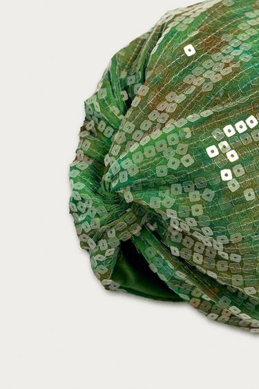 MARISA BERENSON X ZARA SEQUINNED TURBAN HAT - Green by Zara - Image 2