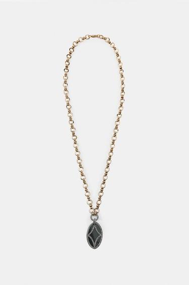 RING AND STONE NECKLACE WITH SPARKLES - Golden by Zara - Image 0