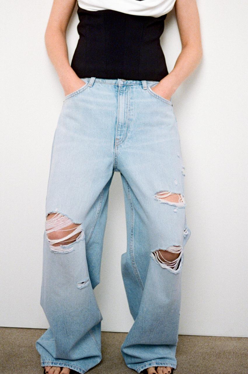 HIGH-WAISTED RELAXED OVERSIZE RIPPED JEANS