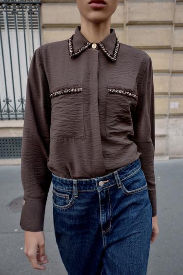 CHEMISE LISERÉS STRUCTURÉE - Marron de Zara - Image 1