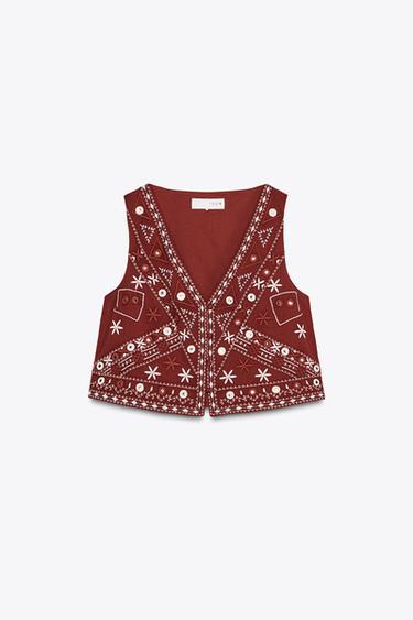EMBROIDERED WAISTCOAT WITH MIRRORS - Terracotta by Zara - Image 5