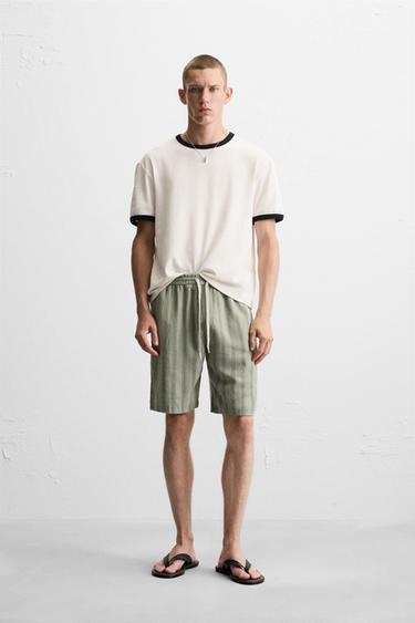 LINEN - VISCOSE BERMUDA SHORTS - Stripes by Zara - Image 0