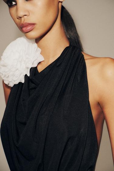 HALTER NECK SHORT DRESS WITH APPLIQUÉ FLOWER - Black by Zara - Image 3