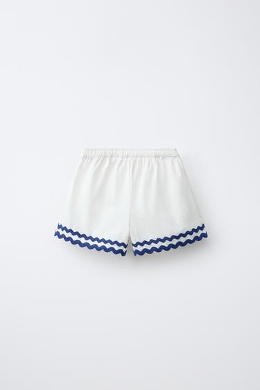 SHORT EN POPELINE ONDULÉE AVEC CONTRASTE CASA LAWA X ZARA KIDS - Blanc de Zara - Image 1