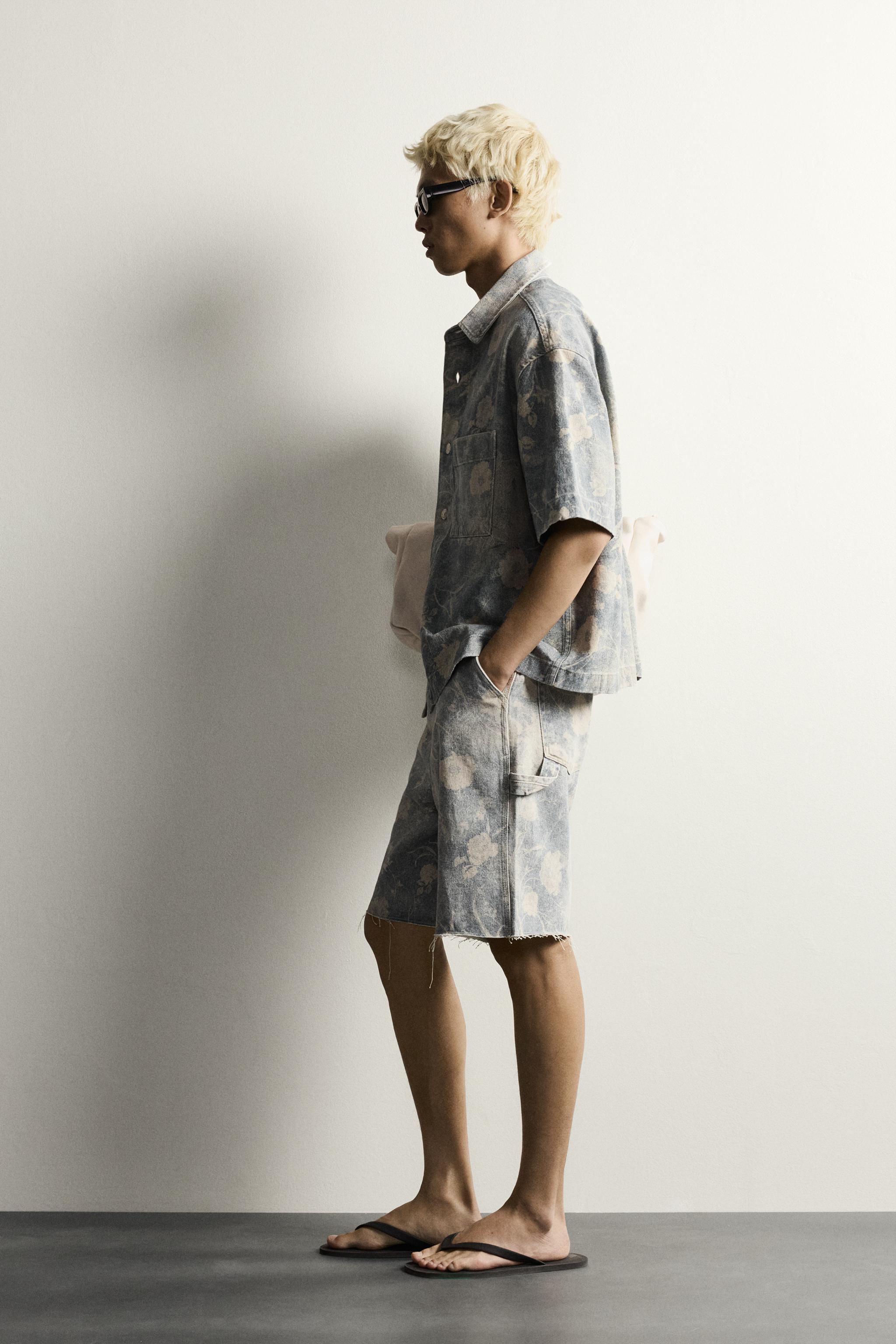 Мужские шорты Zara WASHED FLORAL PRINT RELAXED FIT SHORTS — фото 4
