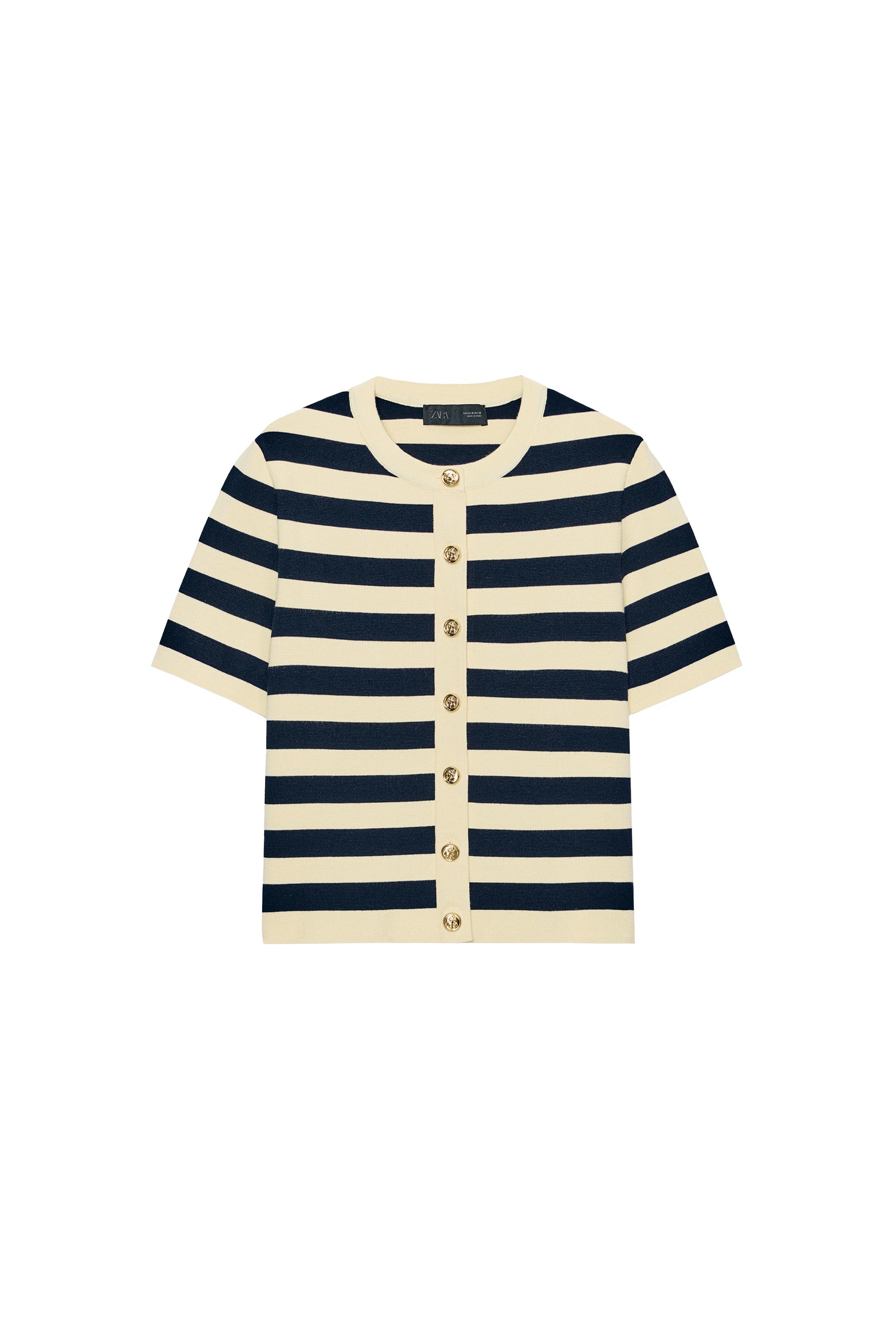 SHORT SLEEVE STRIPED CARDIGAN