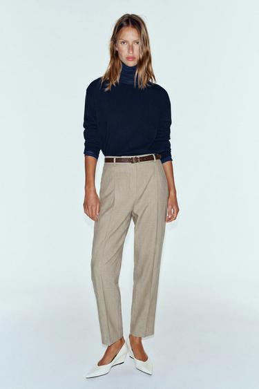 УКОРОЧЕННЫЕ БРЮКИ С РЕМНЕМ — ПЕСОЧНЫЙ С МЕЛАНЖЕВЫМ ЭФФЕКТОМ от Zara