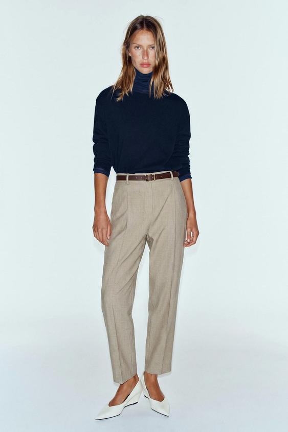 CROPPED TROUSERS WITH BELT - Sand / Marl by Zara - Image 0
