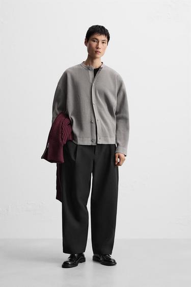 Zara 紋理開襟衫 - 暗灰褐色