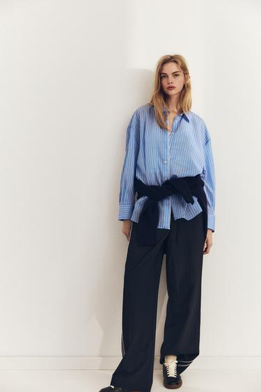 POPELÍNOVÁ KOŠILE OVERSIZE S PROUŽKY - modrá/bílá od Zara - Obrázek 0