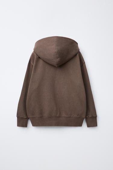 ZIP-UP HOODIE WITH LABEL — Brown 2