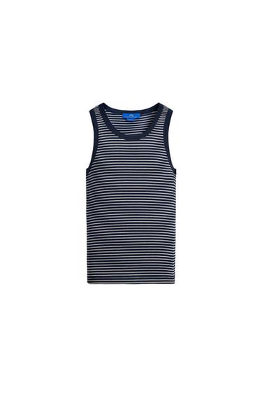 МАЙКА ЖАККАРД У СМУЖКУ X ААРОН ЛЕВІН - Синій/білий Zara