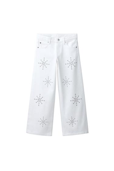 JEANS WIDE LEG TACHAS - Crudo de Zara