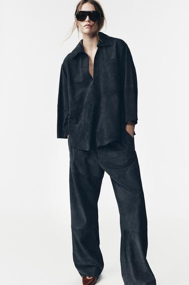 LIMITED EDITION SUEDE LEATHER POCKET SHIRT - Anthracite grey by Zara