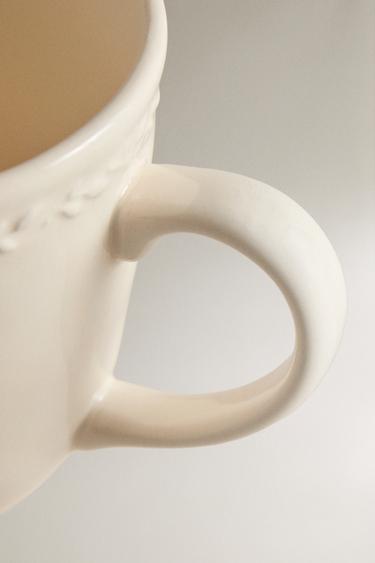 EARTHENWARE MUG WITH RAISED-DESIGN EDGE - Cream by Zara - Image 2