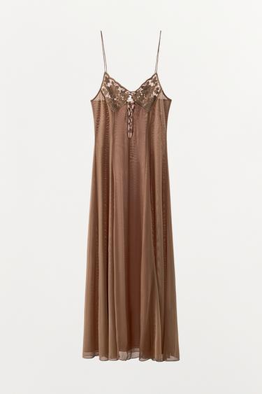 ROBE LONGUE BIMATIÈRE CROCHET - Rose de Zara - Image 5