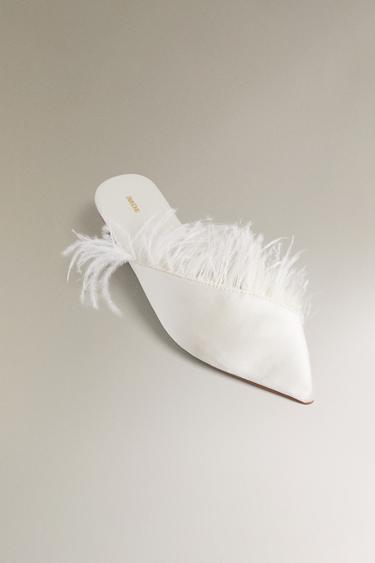 CHAUSSONS OUVERTS À L’ARRIÈRE PLUMES - Blanc écru de Zara - Image 4