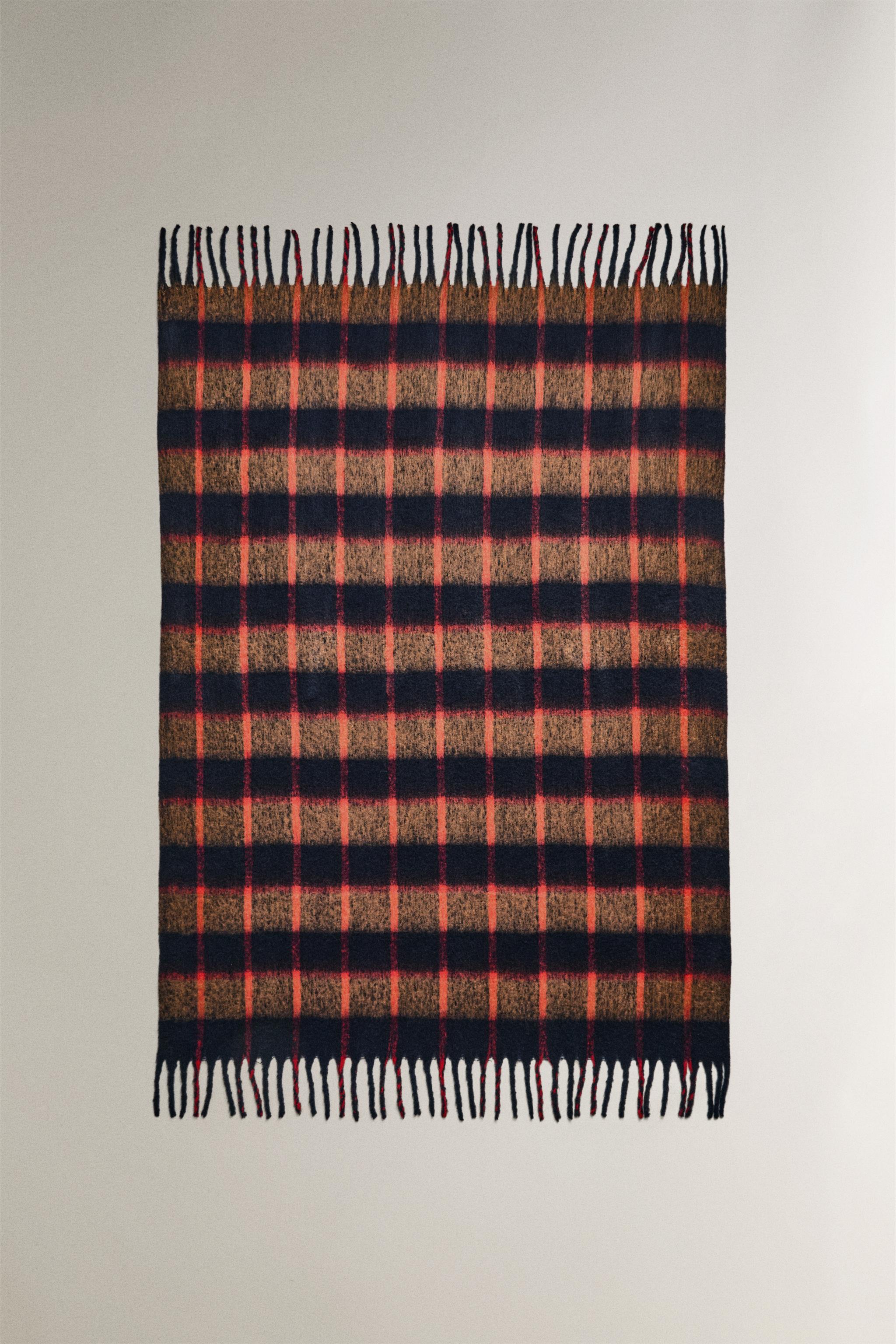 イタリア製ブランケット　新品　オレンジチェック柄 イタリア製ブランケット新品オレンジチェック柄