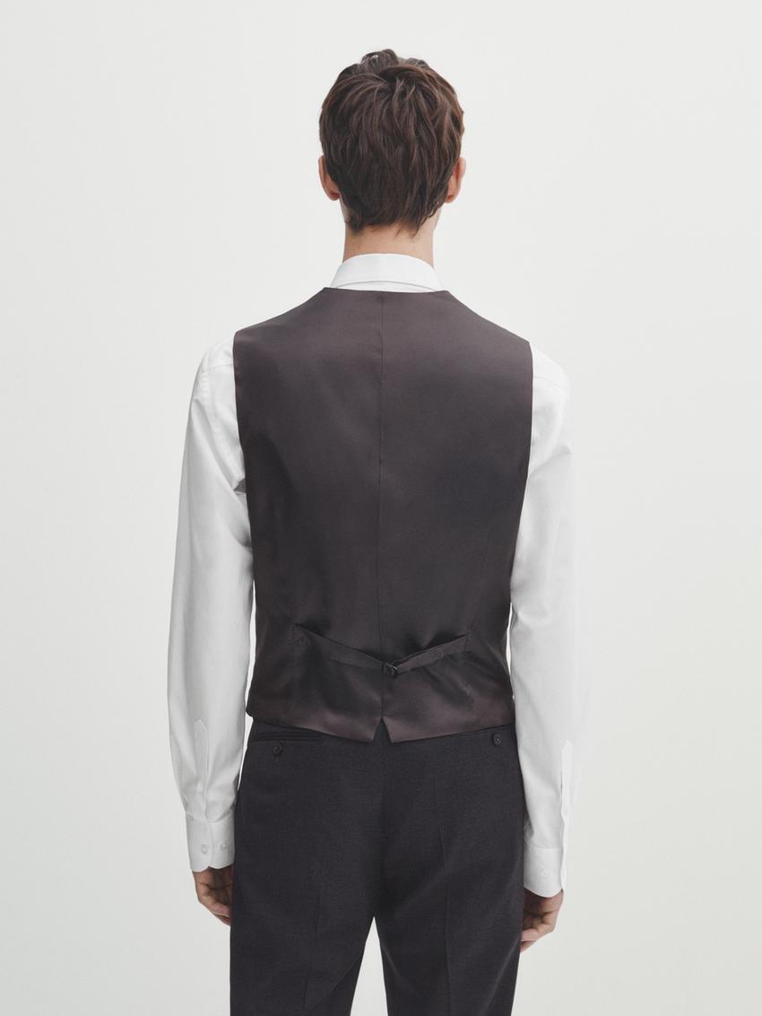 Plain grey wool blend suit waistcoat - Anthracite Gray