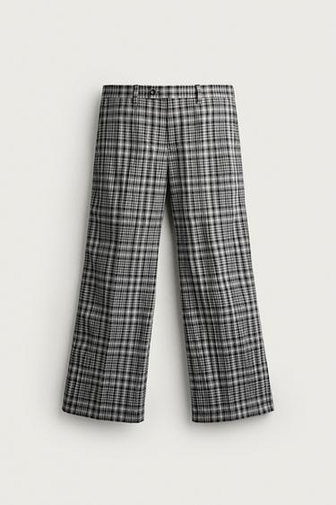CHECK FLARE FIT TROUSERS - Grey by Zara