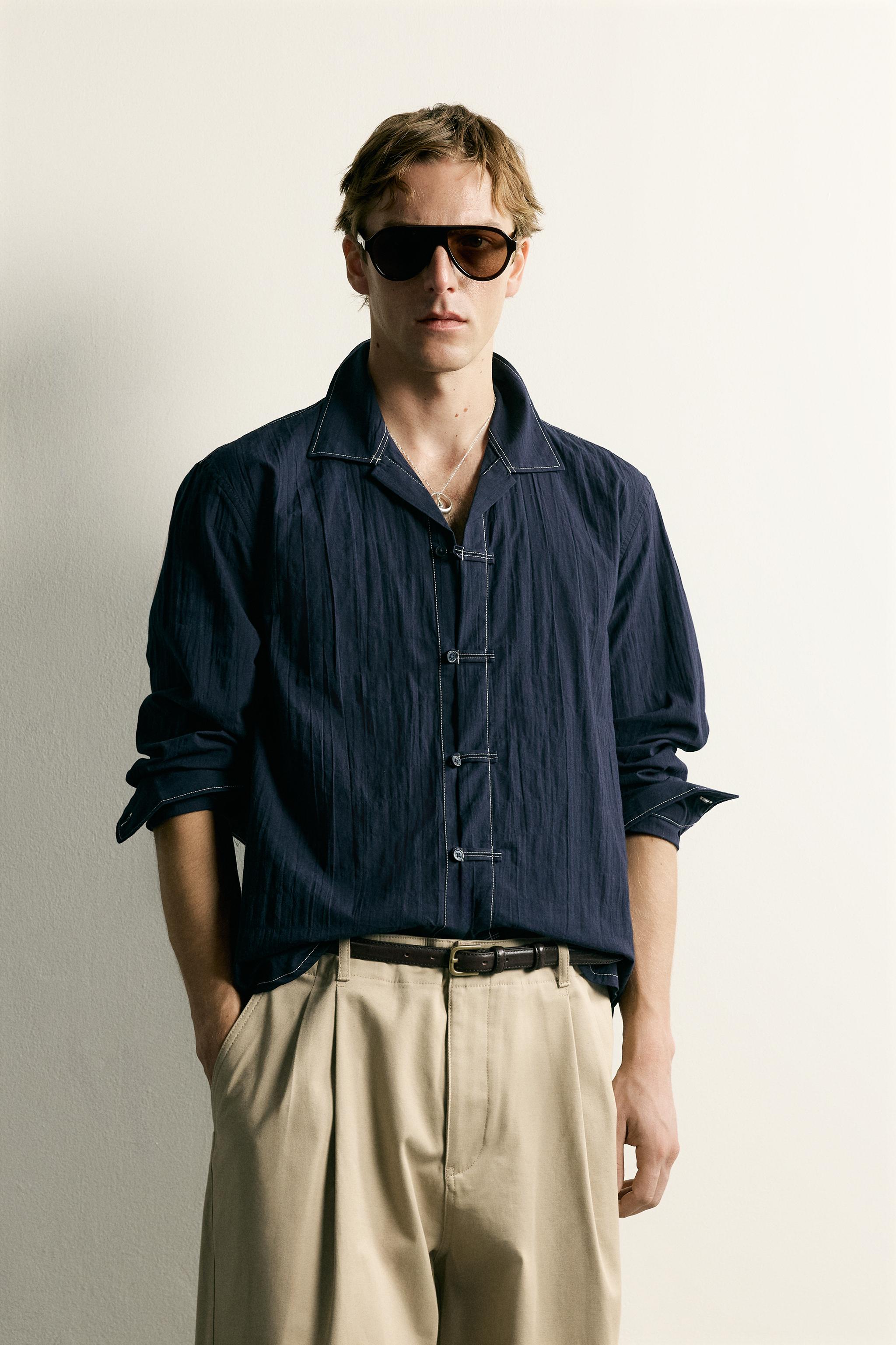 TEXTURED RELAXED FIT SHIRT WITH FROG FASTENINGS