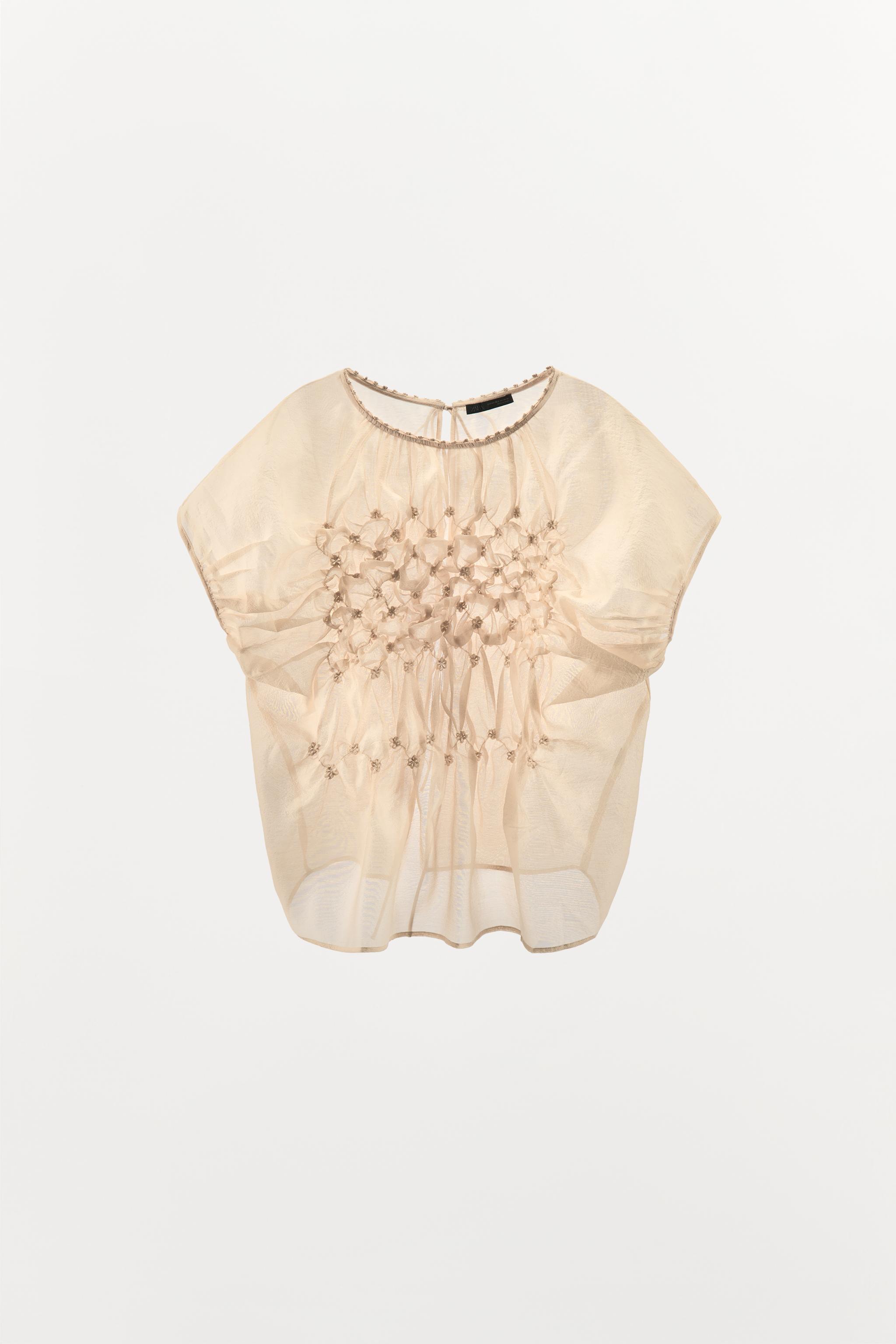 立体フラワー刺繍トップス - エクリュ | ZARA Japan / 日本