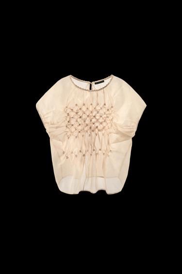 EMBROIDERED RAISED FLORAL TOP - Ecru by Zara - Image 0
