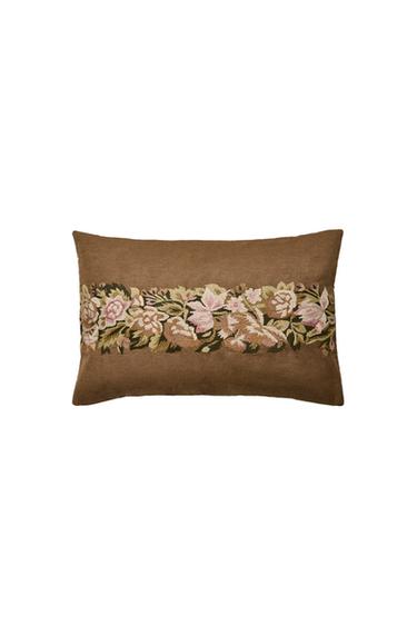 Zara EMBROIDERED THROW PILLOW COVER - Light beige